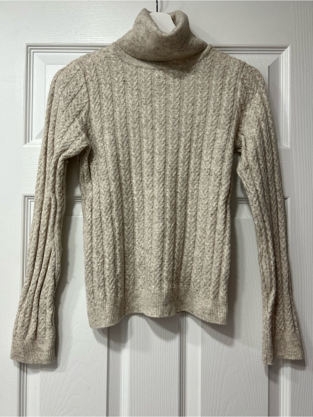 Mango Cream Cable-Knit Turtleneck Sweater